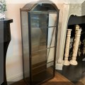 F51. Pair of brass display cabinets with glass shelves. 50"h x 15"w x 8"d 